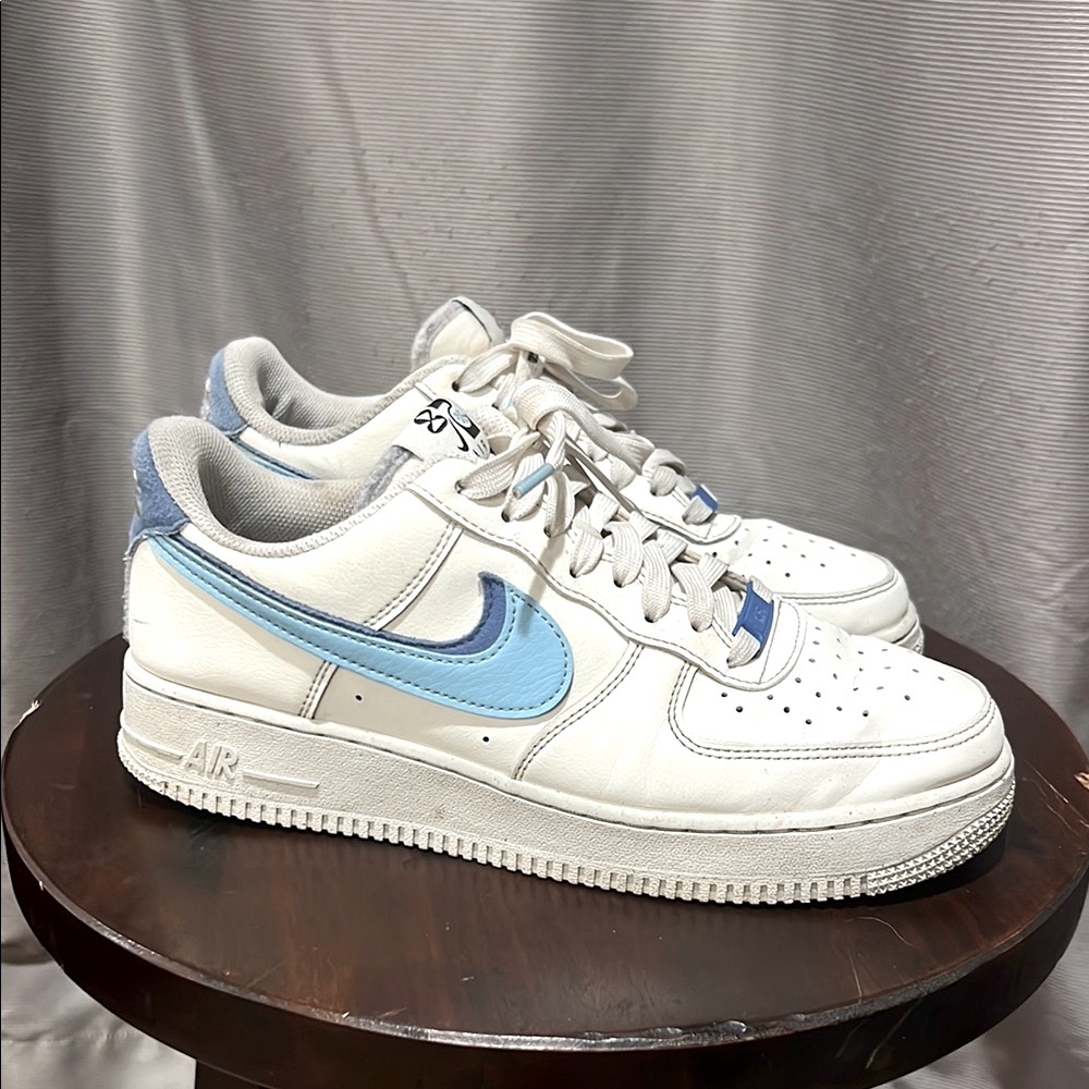 Nike Air Force 1 White and Blue Sneakers